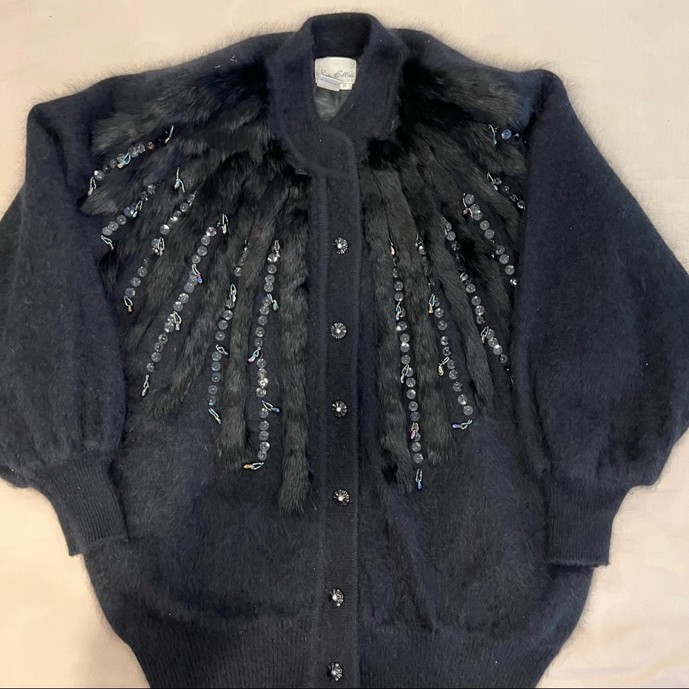 Sia Bellini rabbit fur/lambs wool sweater with jeweled embellishments size small
